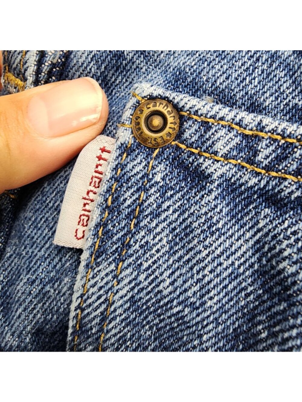 Carhartt Jeans Mens 33x36 Blue Flannel Lined Cotton Denim Relaxed Fit *Read* - Picture 4 of 16